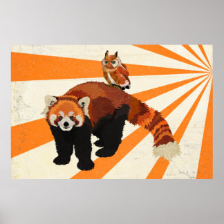 Red Panda & Owl Art Poster ポスター