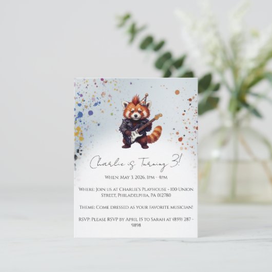 Red Panda Rocker Birthday Invitation (スタンド正面)