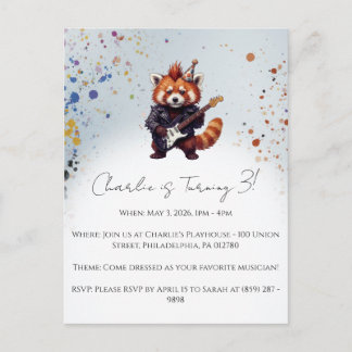 Red Panda Rocker Birthday Invitation ポストカード