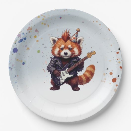 Red Panda Rocker Birthday Plates ペーパープレート (正面)