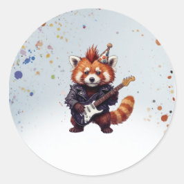 Red Panda Rocker Birthday Sticker ラウンドシール