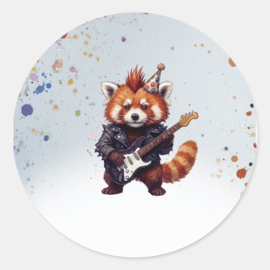 Red Panda Rocker Birthday Sticker ラウンドシール (正面)