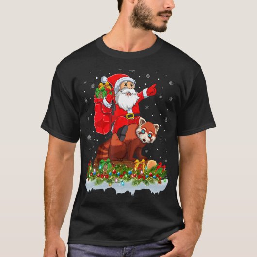 Red Panda  Santa Riding Red Panda Christmas Tシャツ (正面)