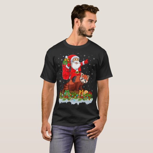 Red Panda  Santa Riding Red Panda Christmas Tシャツ (正面フル)
