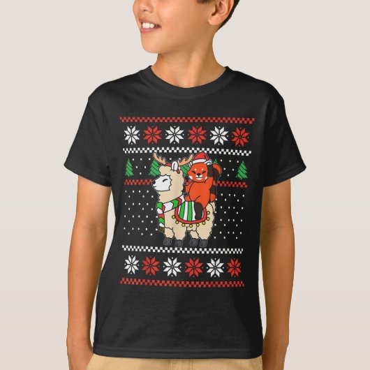 Red Panda Ugly Christmas Sweater Reindeer Llama Ri Tシャツ (正面)