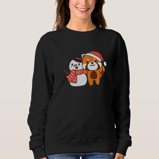 Red Panda With Snowman In Winter For Christmas   スウェットシャツ (正面)