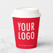 Red Paper Cups with Lids Custom Business Logo 8 oz 紙コップ (正面)