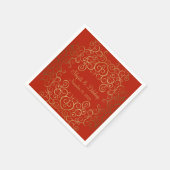 Red Paper Napkins with Elegant Swirls スタンダードカクテルナプキン (角)