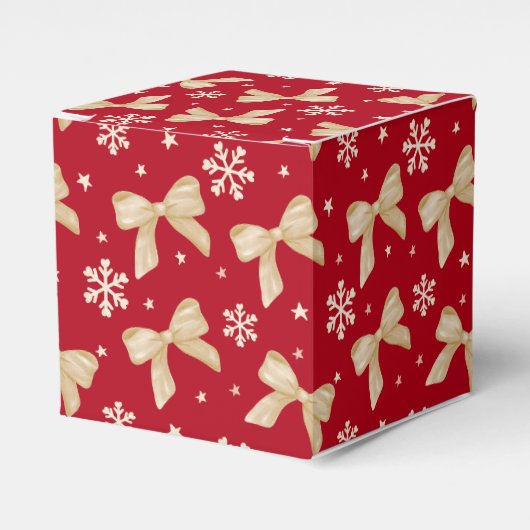 Red Party Favor Box with Gold Bow Pattern  フェイバーボックス (正面サイド)