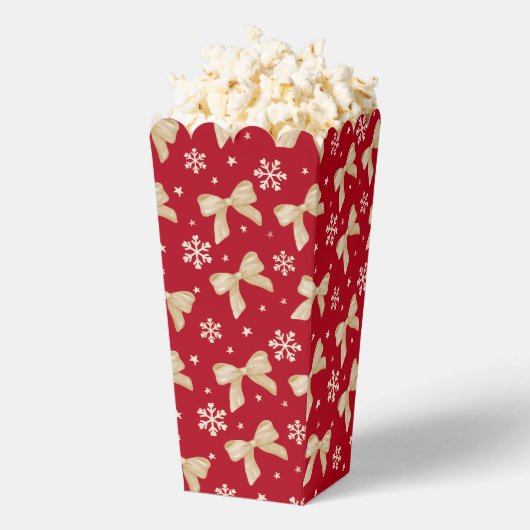 Red Party Favor Popcorn Box with Gold Bow Pattern  フェイバーボックス (はじけた状態)