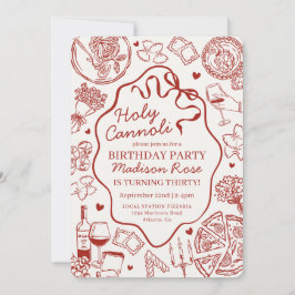 Red Pasta Party Holy Canolli Italian Birthday 招待状