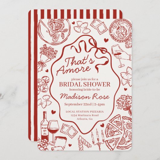 Red Pasta Thats Amore Italian Bridal Shower 招待状 (正面/裏面)