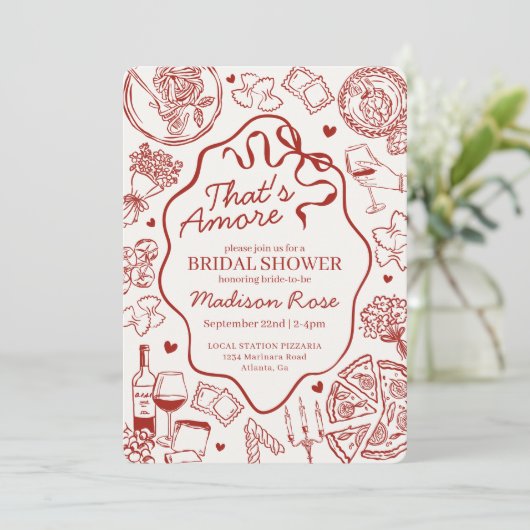 Red Pasta Thats Amore Italian Bridal Shower 招待状 (スタンド正面)