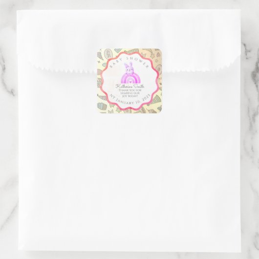 red pastel babyshower Adorable cute Celebration  スクエアシール (バッグ)