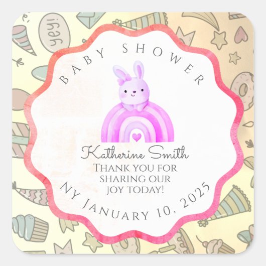red pastel babyshower Adorable cute Celebration  スクエアシール (正面)