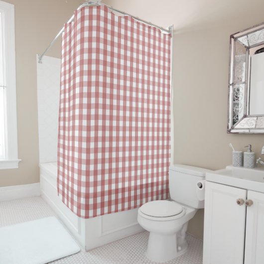 Red Pastel Gingham Pattern Modern Farmhouse シャワーカーテン (インサイチュ)