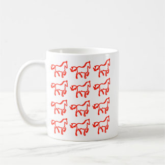 Red Pattern Horse Outline Mug | Zodiac Line Art コーヒーマグカップ