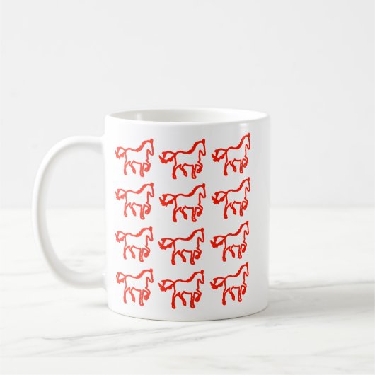 Red Pattern Horse Outline Mug | Zodiac Line Art コーヒーマグカップ (左)