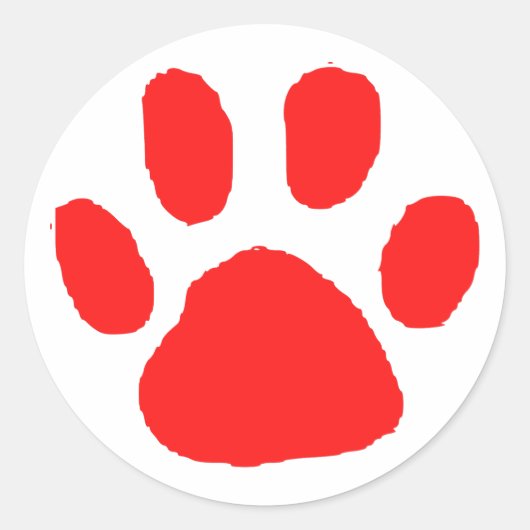 Red Pawprint (Paw Print)デザイン ラウンドシール (正面)