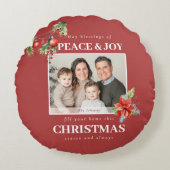 Red Peace and Joy Photo Christmas ラウンドクッション (正面)