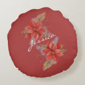 Red Peace and Joy Photo Christmas ラウンドクッション (裏面)