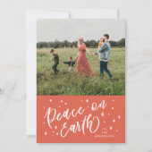 Red Peace on Earthレタリングクリスマスフォト シーズンカード (正面)