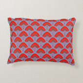 Red Peacock Feather Accent Pillow | One Owl Artist アクセントクッション (裏面)