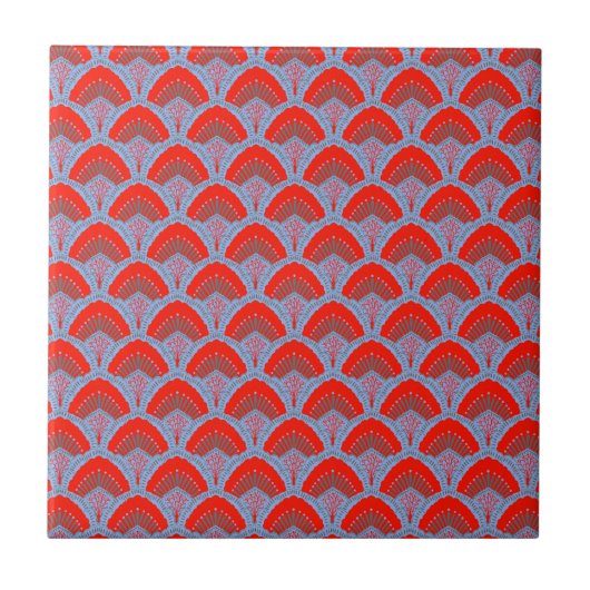 Red Peacock Feather Decorative Ceramic Tile タイル (正面)