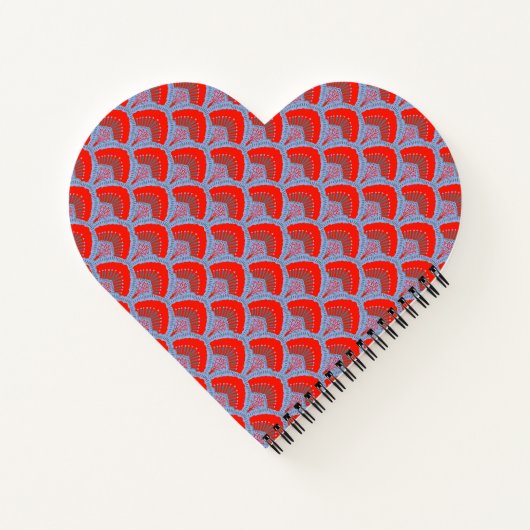 Red Peacock Feather Heart Shaped Spiral Notebook ノートブック (裏面)