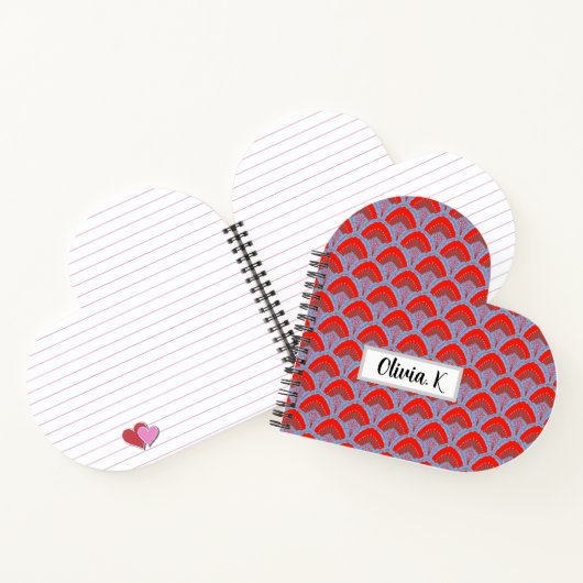 Red Peacock Feather Heart Shaped Spiral Notebook ノートブック (内部)