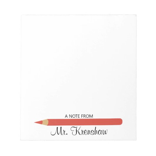 Red Pencil Marker Personalized Teacher ノートパッド (正面)