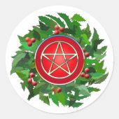 Red Pentacle on Holly Wreath ラウンドシール (正面)