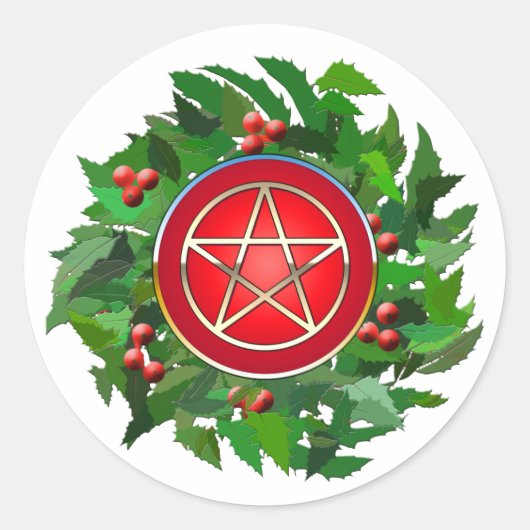 Red Pentacle on Holly Wreath ラウンドシール (正面)
