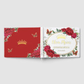 Red Peonies Floral Butterflies Quinceanera Gold ゲストブック (全面)