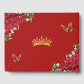 Red Peonies Floral Butterflies Quinceanera Gold ゲストブック (裏面)