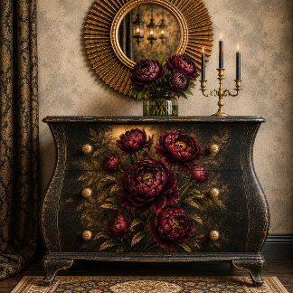 red Peony Bouquet Art Print | Dark Moody Botanic 薄葉紙