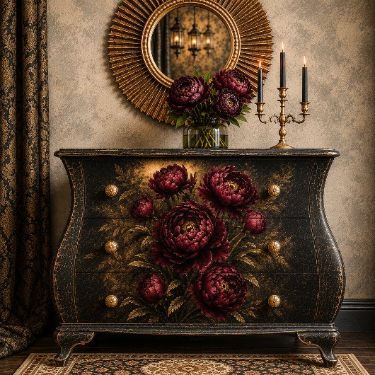 red Peony Bouquet Art Print | Dark Moody Botanic 薄葉紙