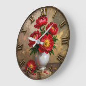 Red Peony Elegant Floral Vase Artwork ラージ壁時計 (傾斜)