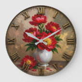 Red Peony Elegant Floral Vase Artwork ラージ壁時計 (正面)