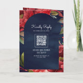 Red Peony Floral Mason Jar QR Code Navy Wedding 招待状 (裏面)