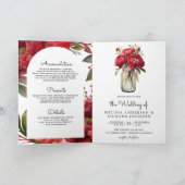 Red Peony Floral Mason Jar QR Code Wedding 招待状 (内部)