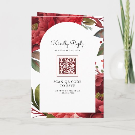 Red Peony Floral Mason Jar QR Code Wedding 招待状 (裏面)