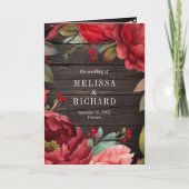 Red Peony Floral Mason Jar QR Code Wood Wedding 招待状 (正面)