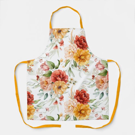 Red Peony Flower Bouquet Pattern エプロン (正面)