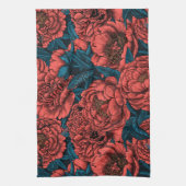 Red peony flowers and moths キッチンタオル (縦)