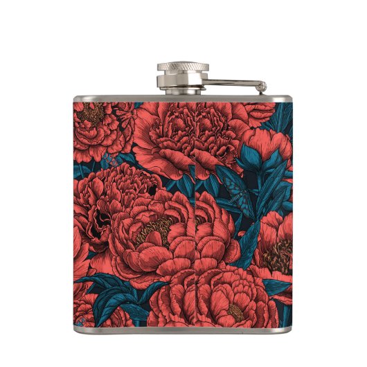 Red peony flowers and moths フラスク (裏面)