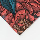Red peony flowers and moths フリースブランケット (角)