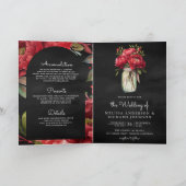 Red Peony Mason Jar QR Code Charcoal Wedding 招待状 (内部)