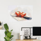 Red Pepper Knife Cafe Restaurant Kitchen Art ポスター (ホームオフィス)