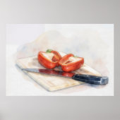 Red Pepper Knife Cafe Restaurant Kitchen Art ポスター (正面)